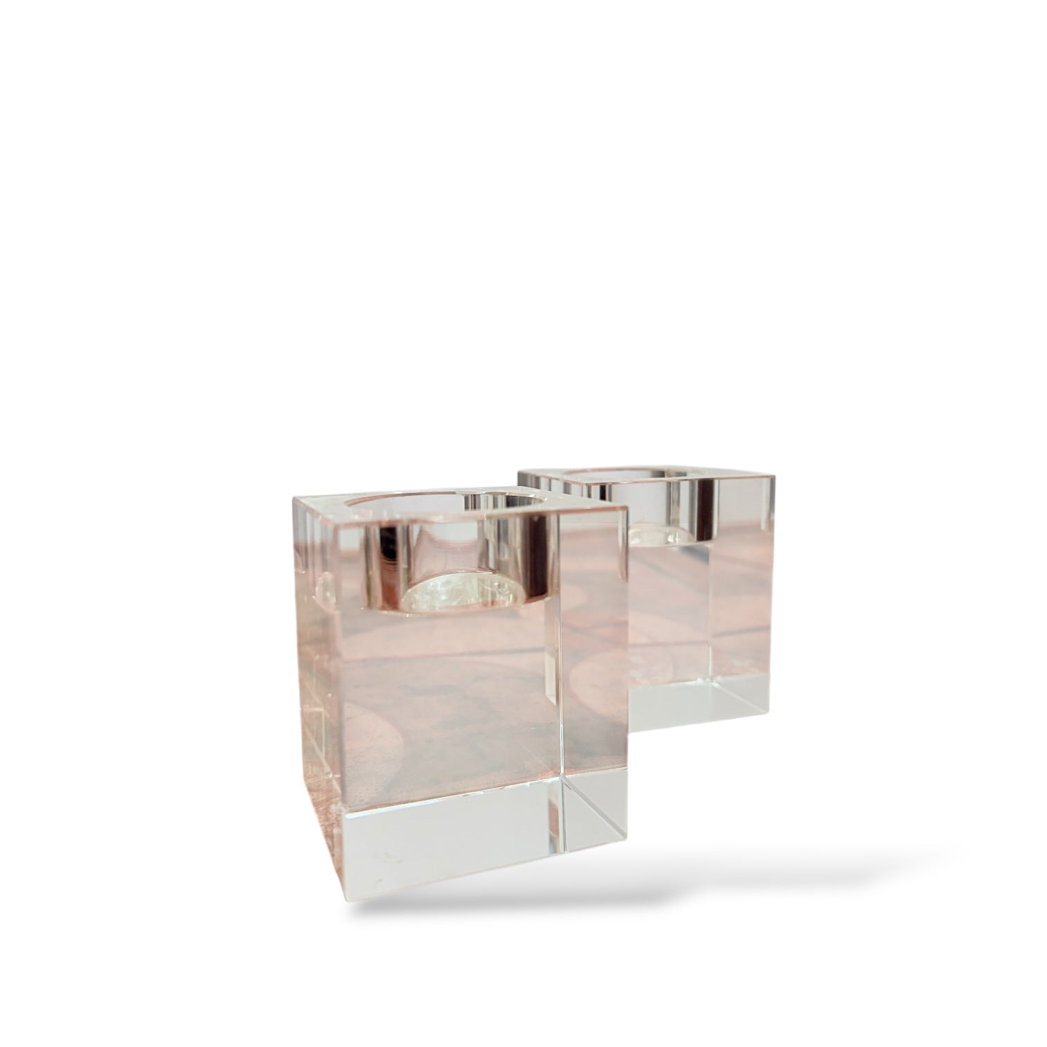 Vintage Lucite Tealight Candle Holders – Clear Acrylic Block Design (Pair) — view 5