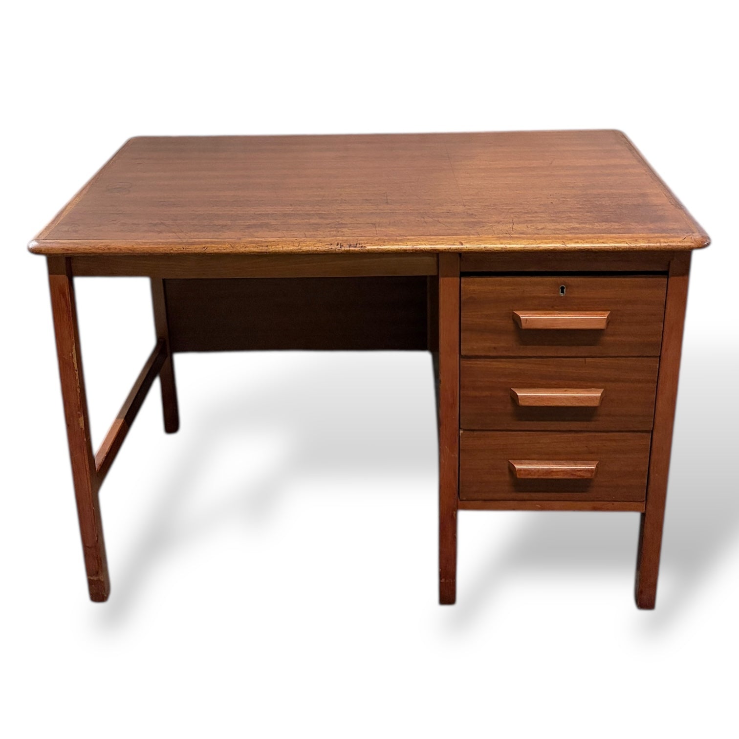 Mid Century Abbess Teachers Desk / Vintage 1950s School Desk with Drawers — view 2