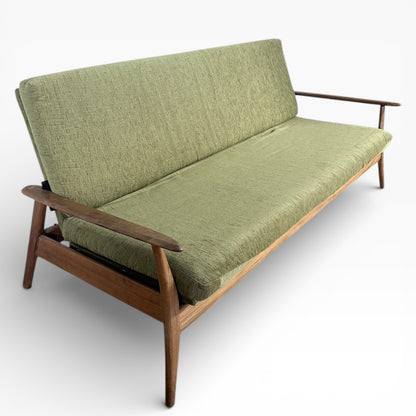 Mid Century Sofa Daybed | Three Seater Convertible Sofa Bed With Solid Wood Frame
