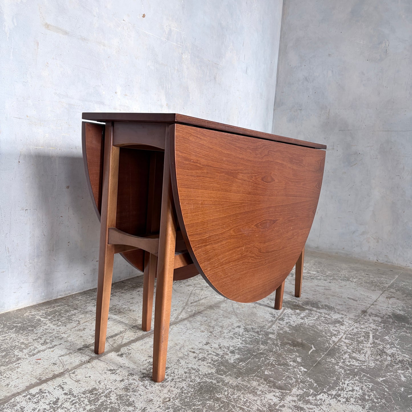 Mid Century Teak Round Drop Leaf Dining Table by Nathan