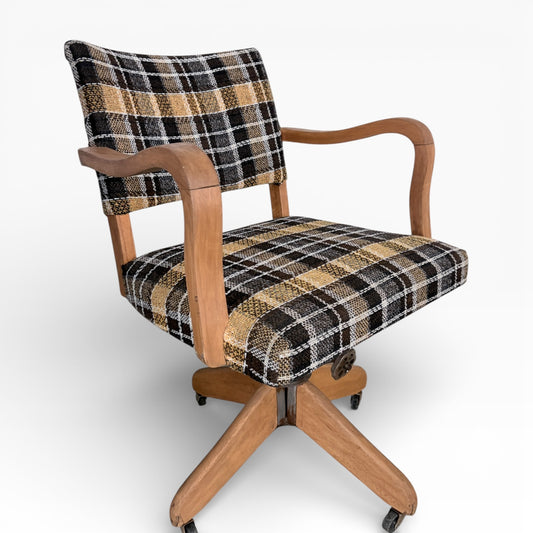 Vintage Hillcrest Oak Swivel Desk Chair with Castors