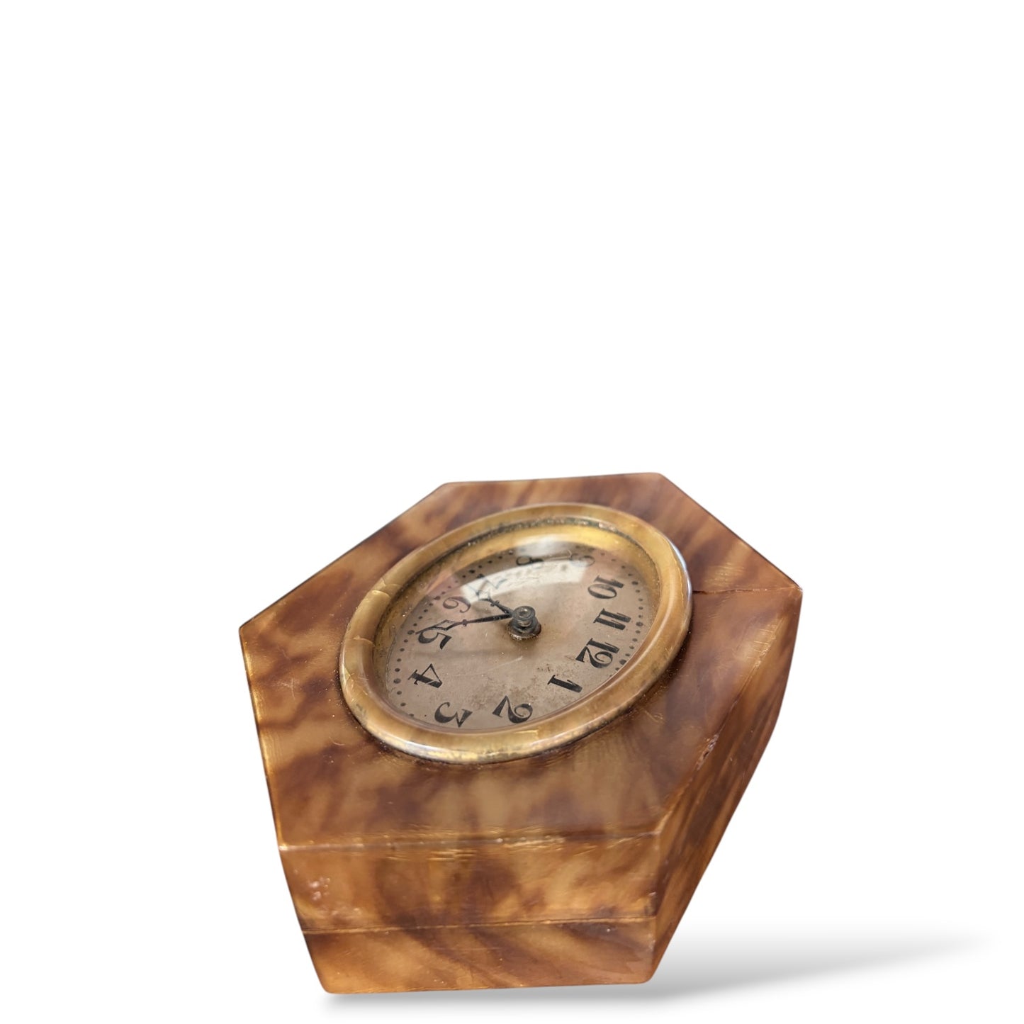 Art Deco Mantel Clock – Hexagonal Vintage Shelf Clock With Marbled Bakelite Design