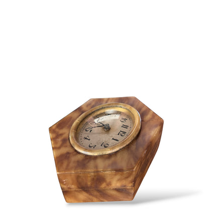 Art Deco Mantel Clock – Hexagonal Vintage Shelf Clock With Marbled Bakelite Design