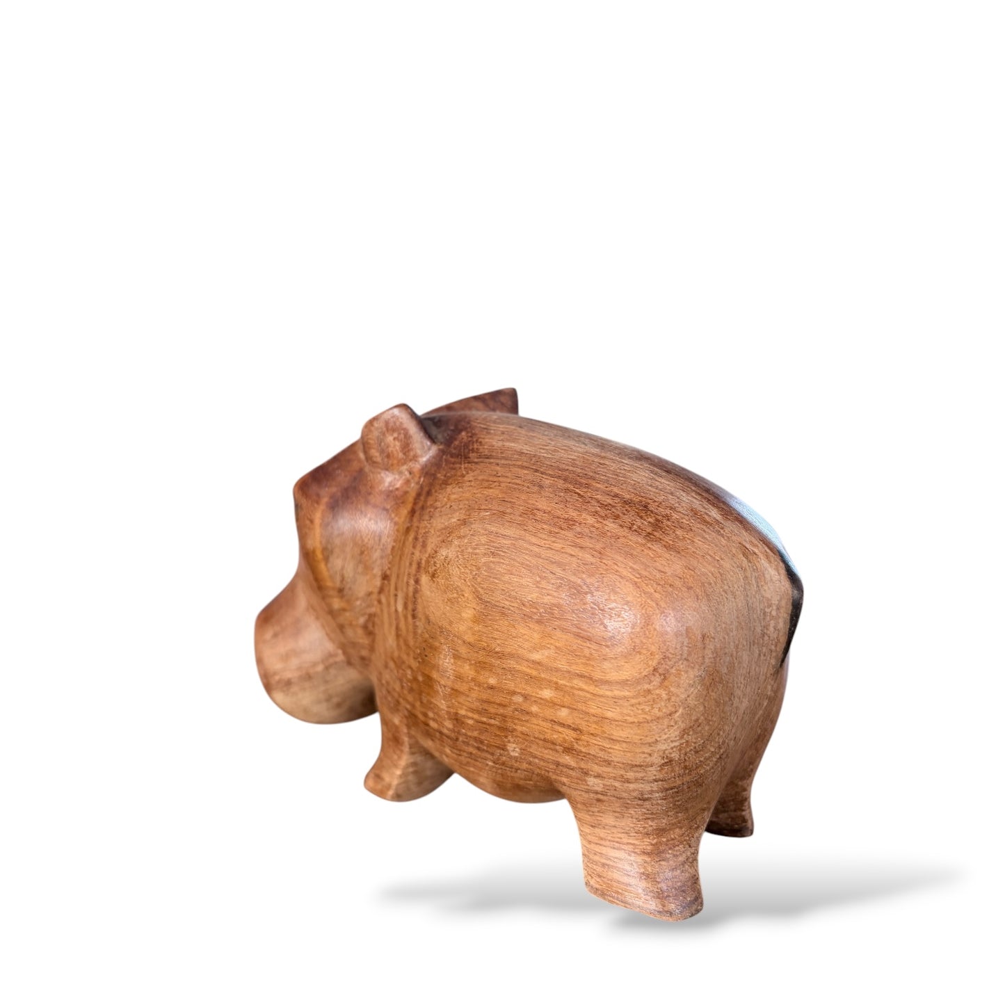 Mid Century Wooden Sculpture | Hand Carved Wood Hippo Statue With Natural Grain