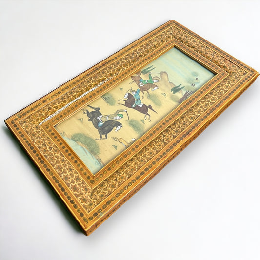 Vintage 1960s Persian Khatam Mosaic Watercolour Painting