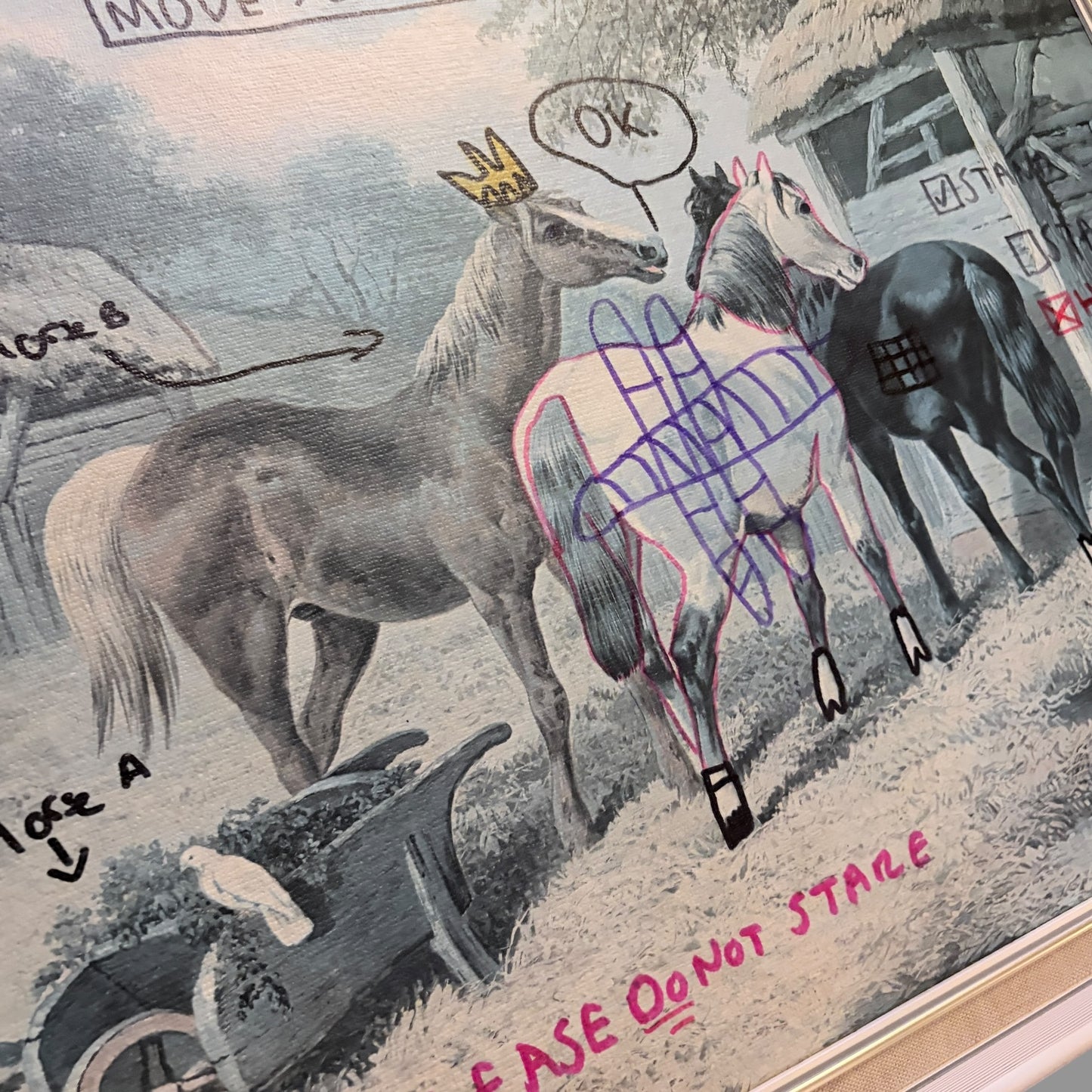 Contemporary Anti-Art Print – One-Off Hand-Annotated Horse Mixed Media Artwork