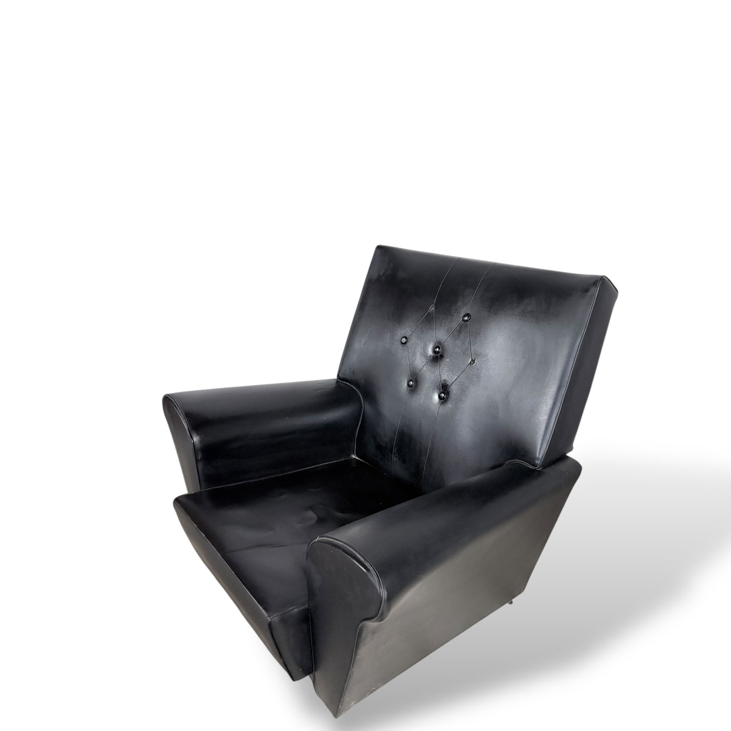 Black Leather Wingback Armchair – Mid-Century Style
