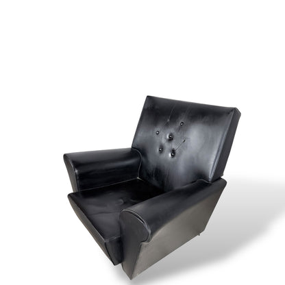 Black Leather Wingback Armchair – Mid-Century Style