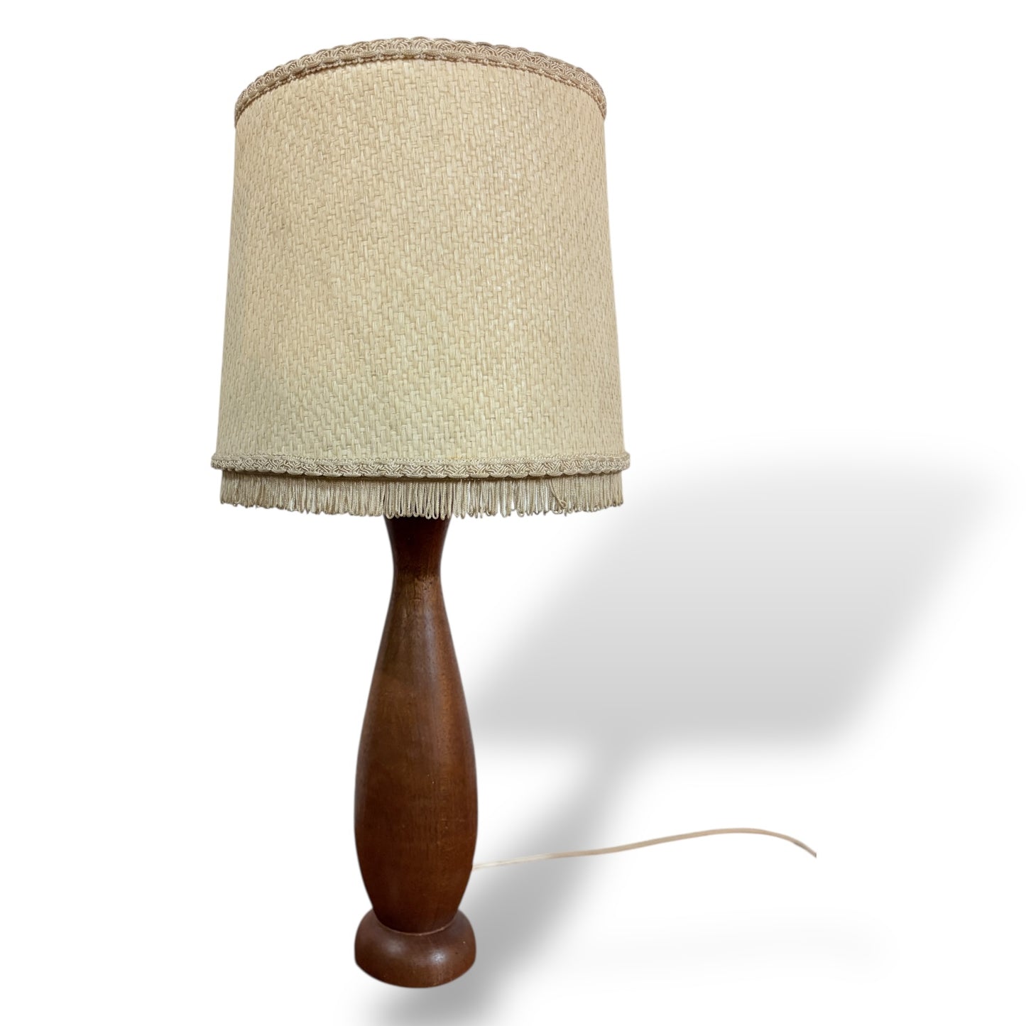 Mid Century Teak Table Lamp with Original Hessian Shade