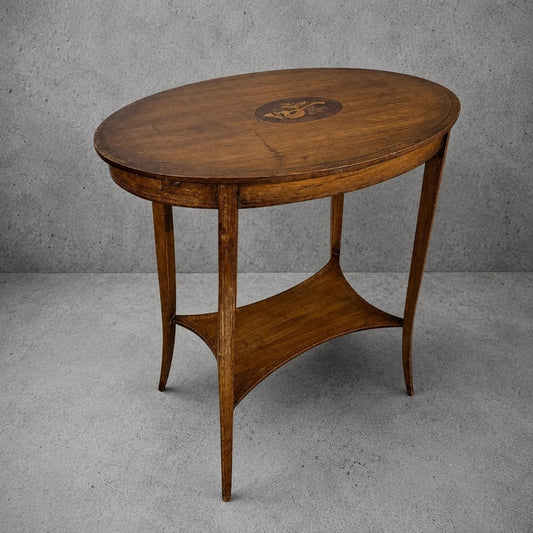 Edwardian Arts and Crafts oak marquetry side table – view 1