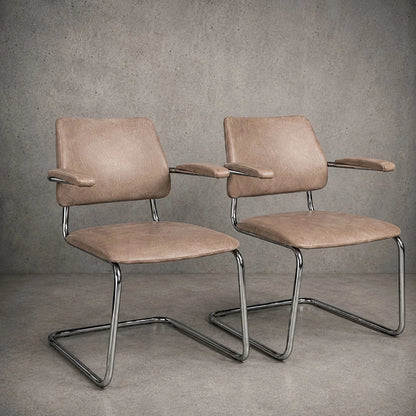 Pair of vintage Bauhaus cantilever armchairs in taupe upholstery and chrome
