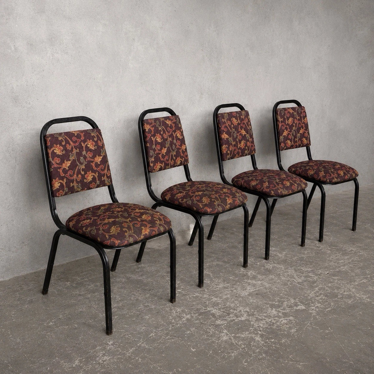 Mid-century tubular metal stacking dining chairs – view 1