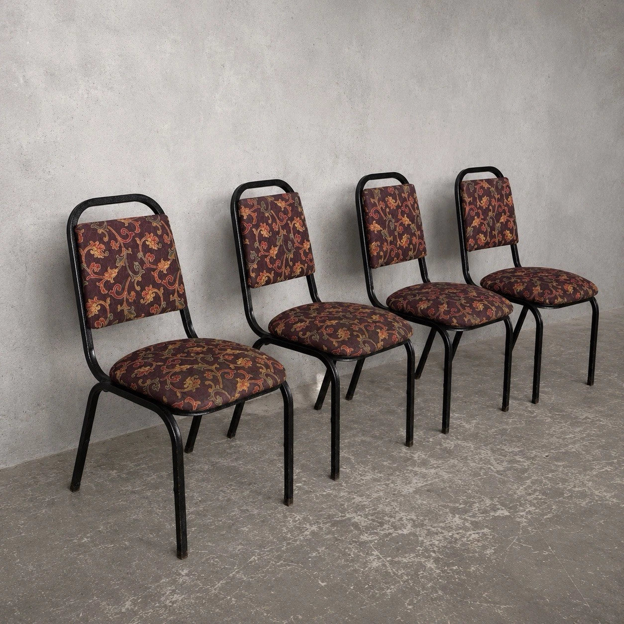 Mid-century tubular metal stacking dining chairs – view 1