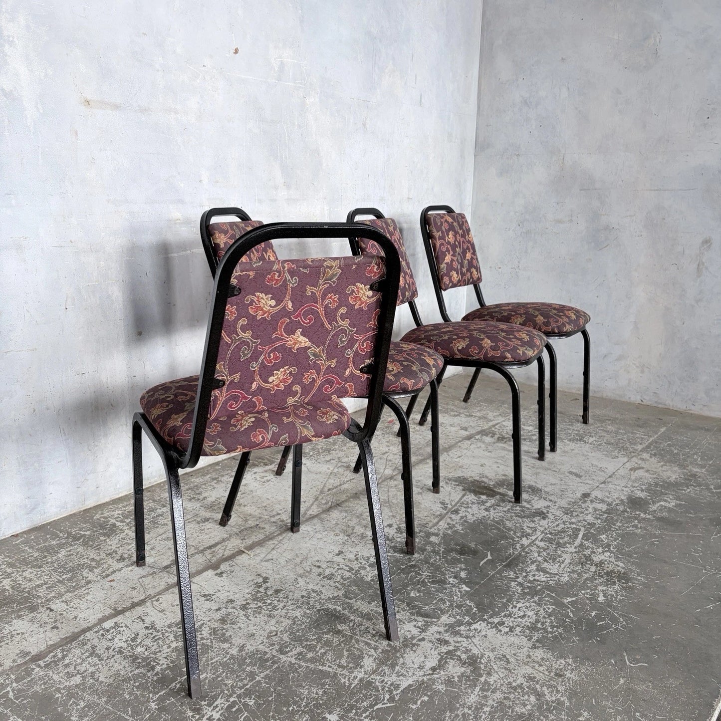 Mid-century tubular metal stacking dining chairs – view 3