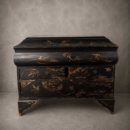 Antique Chinoiserie Black Lacquer Jewellery Box Chest - view 1