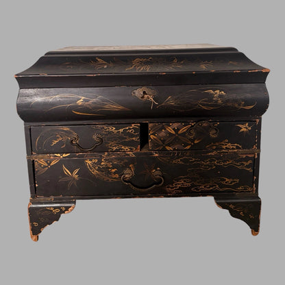 Antique Chinoiserie Black Lacquer Jewellery Box Chest - view 3