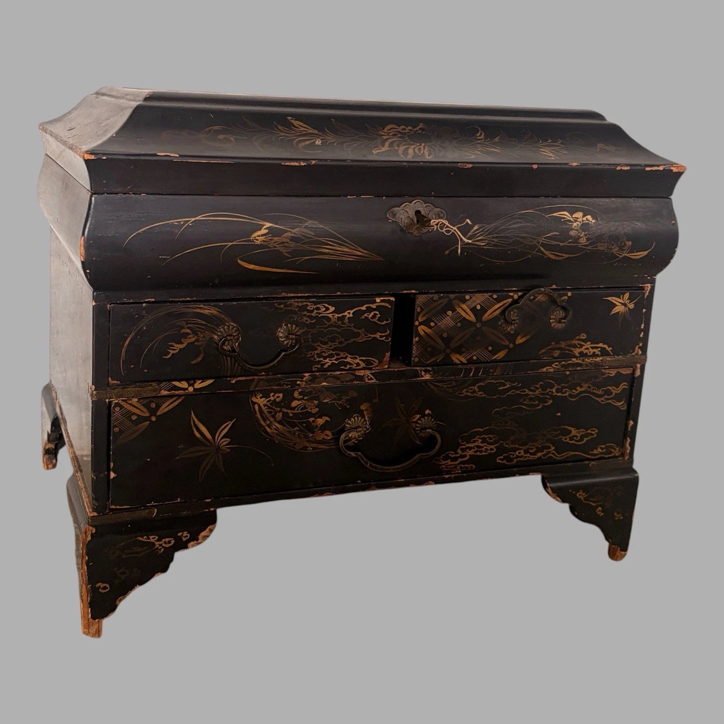 Antique Chinoiserie Black Lacquer Jewellery Box Chest - view 5