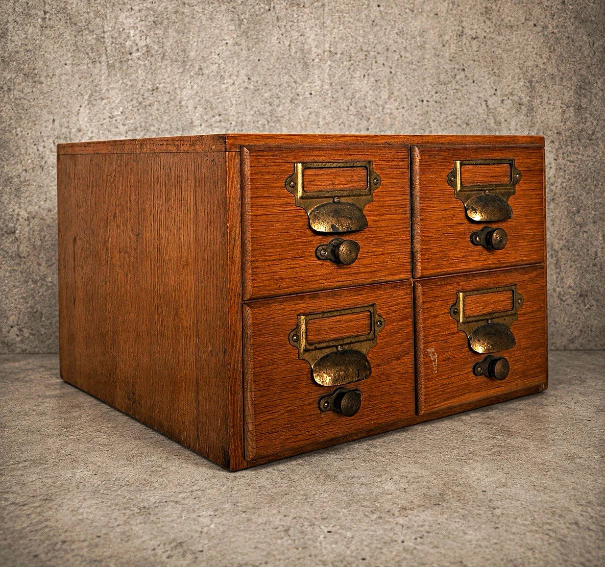 Vintage Oak Apothecary Filing Drawers – 4-Drawer Index Card Cabinet - view 1