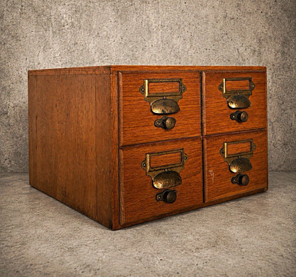 Vintage Oak Apothecary Filing Drawers – 4-Drawer Index Card Cabinet - view 1