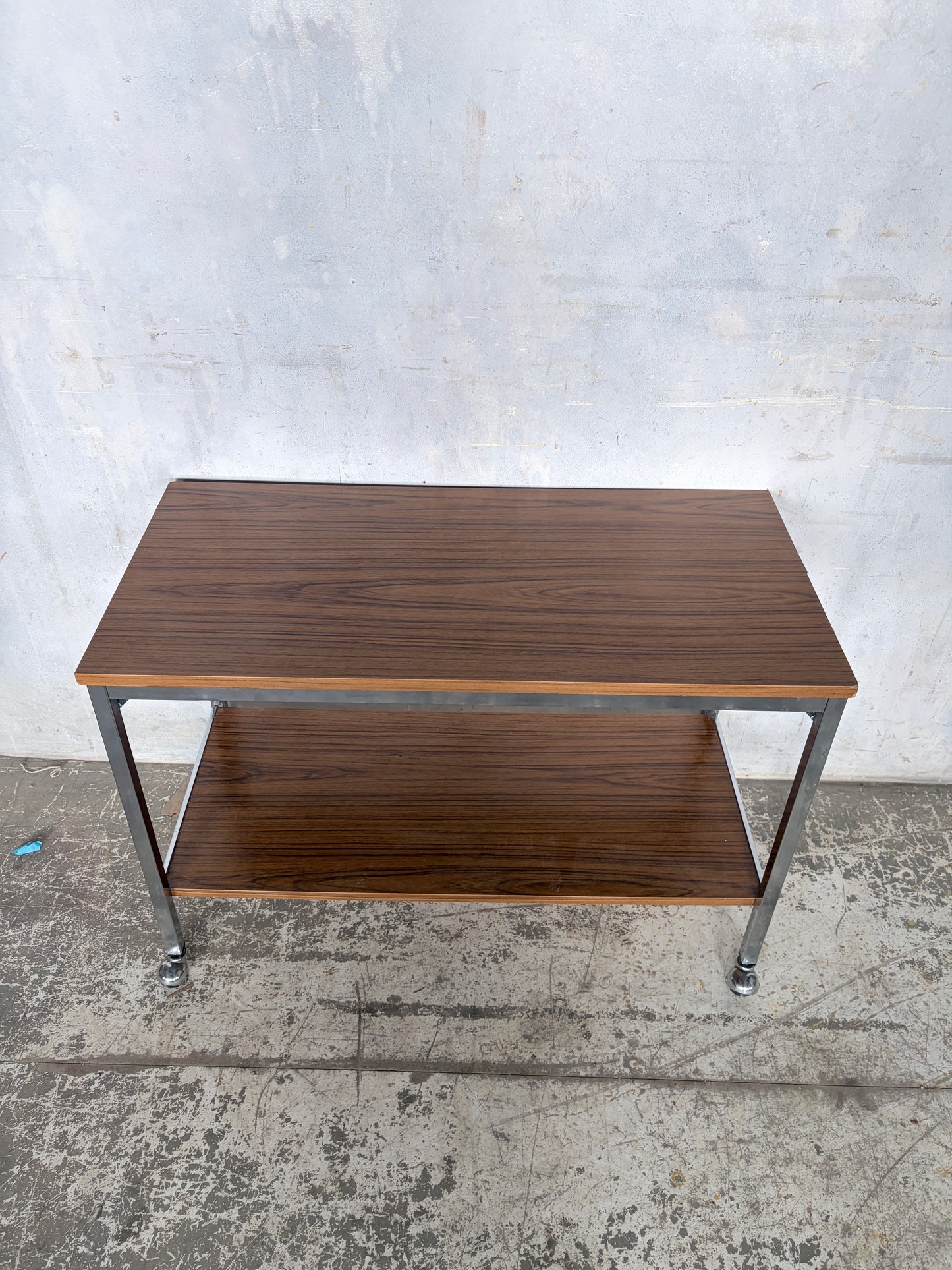 Mid Century Walnut & Chrome Drinks Trolley on Castors