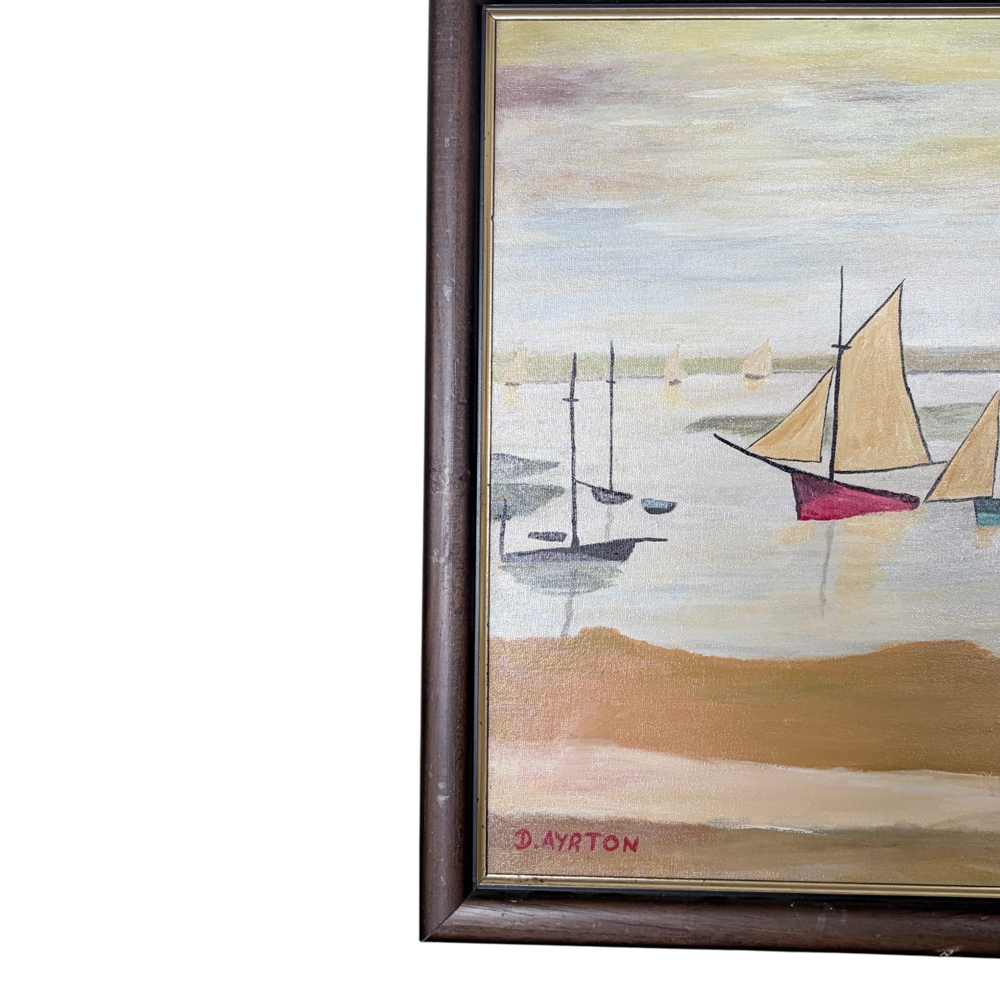 Vintage Coastal Harbour Painting by D. Ayrton – Framed Nautical Wall Art