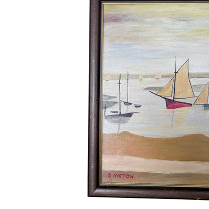Vintage Coastal Harbour Painting by D. Ayrton – Framed Nautical Wall Art