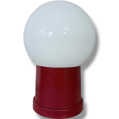 Vintage Space Age Lamp – Red Mushroom Table Lamp with Opaline Glass Shade