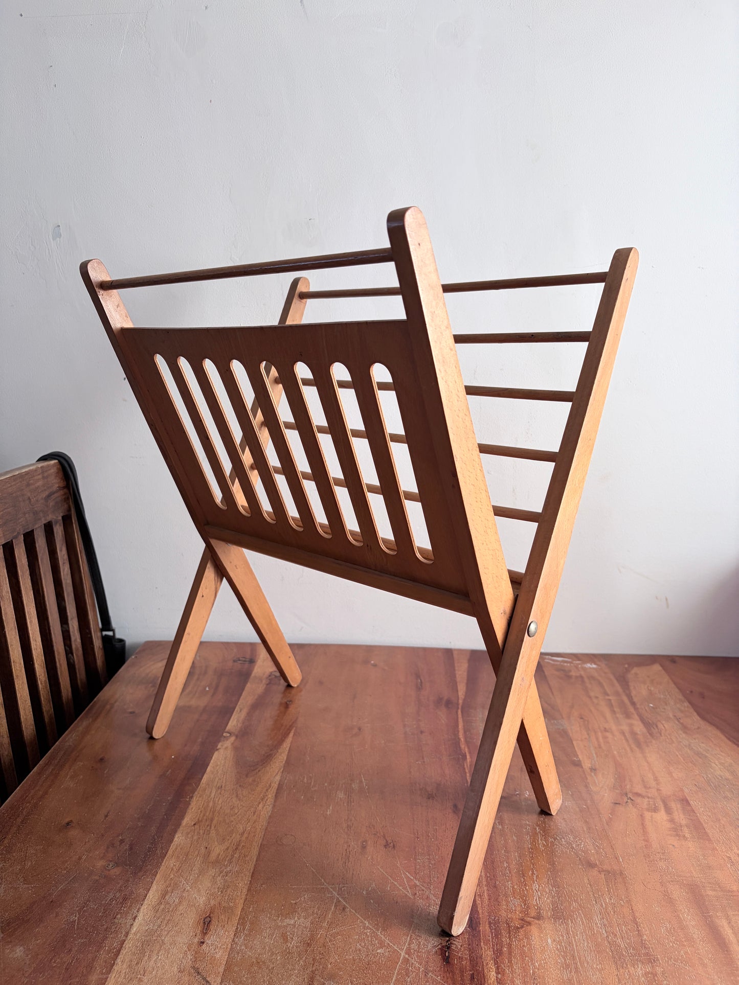 Mid Century Dutch Beech Folding Magazine Rack by Cees Braakman