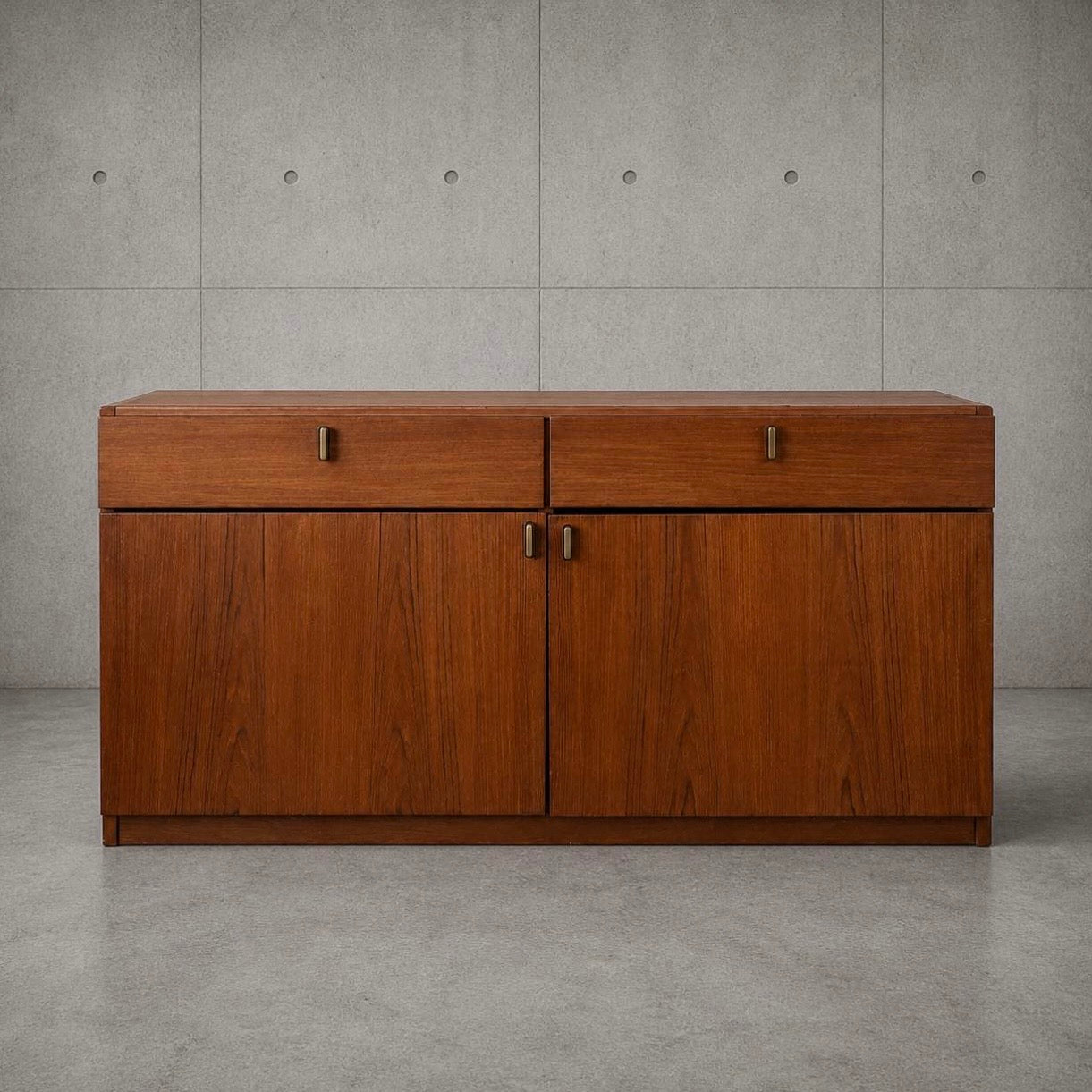 Low Danish Teak Sideboard Mid Century Modern Cabinet Compact Credenza Vintage