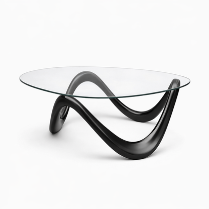 Rounded Triangular Glass Coffee Table with Pop Art Base