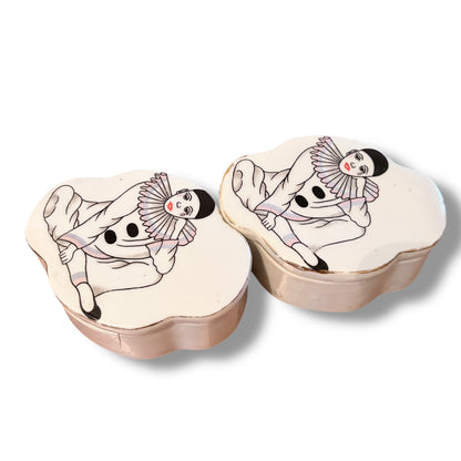 Vintage Pierrot Clown Porcelain Trinket Boxes – Pair