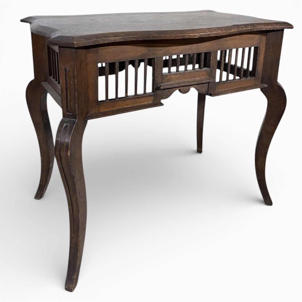 Victorian Side Table – Antique Hall Table With Slatted Side Panels & Cabriole Legs