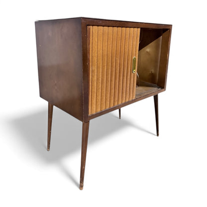 Mid-Century Record Cabinet – Vintage Media Cabinet with Tambour Door & Walnut Finish