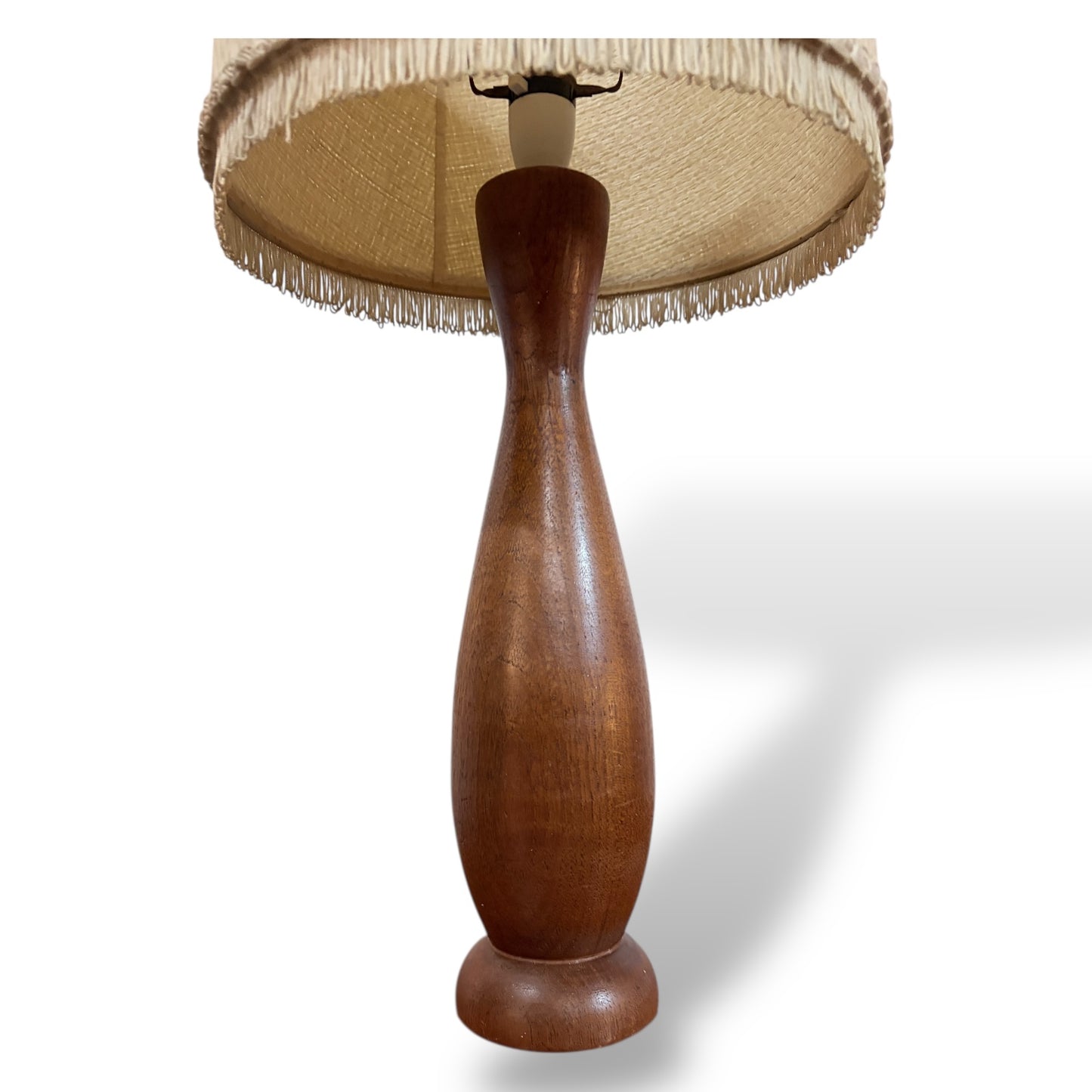 Mid Century Teak Table Lamp with Original Hessian Shade