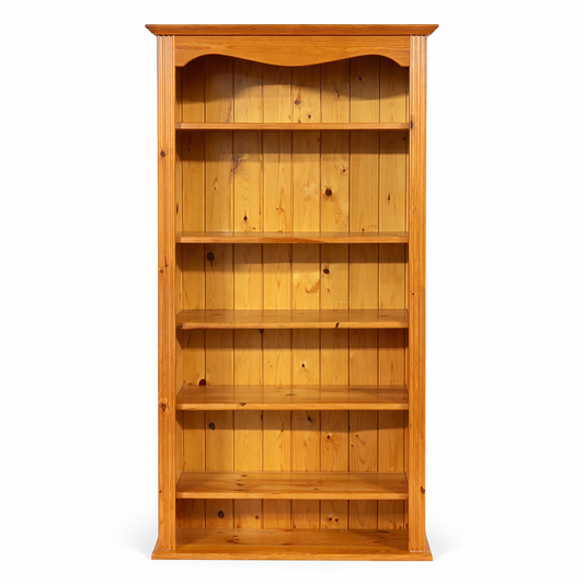 Vintage Pine Bookcase - Solid Pine Shelving Unit With Arched Top & Rustic Farmhouse Style