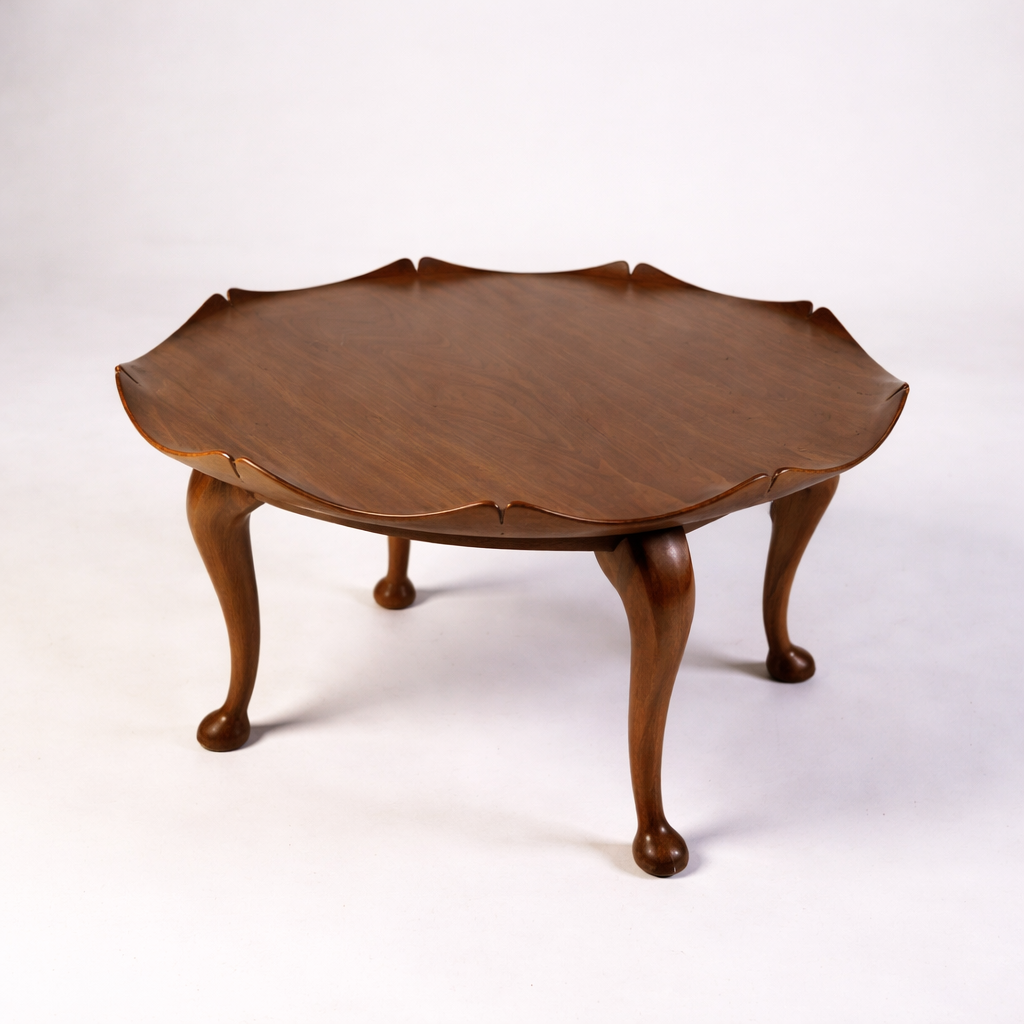 Vintage Teak Coffee Table – 1950s Mid Century Lotus Leaf Shape With Scalloped Top