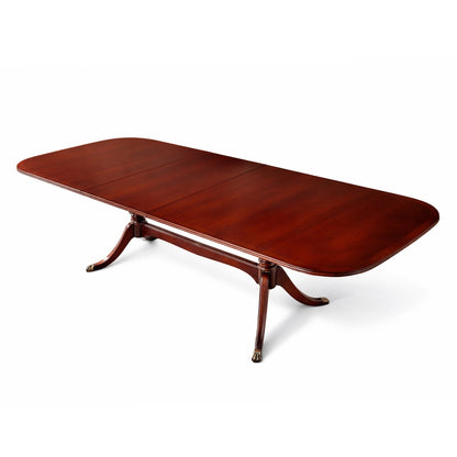 Mid Century McIntosh Mahogany Twin Pillar Extendable Dining Table