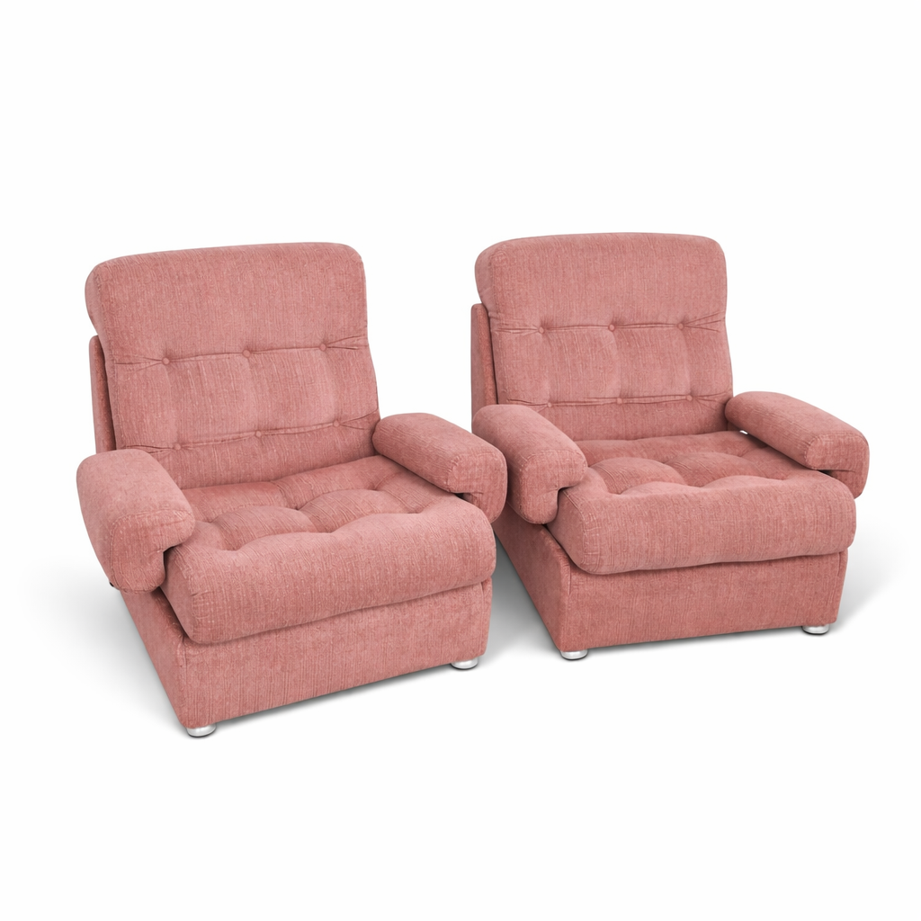 Mid-Century Dusty Pink Modular Sofa Armchairs by Heals (Pair)
