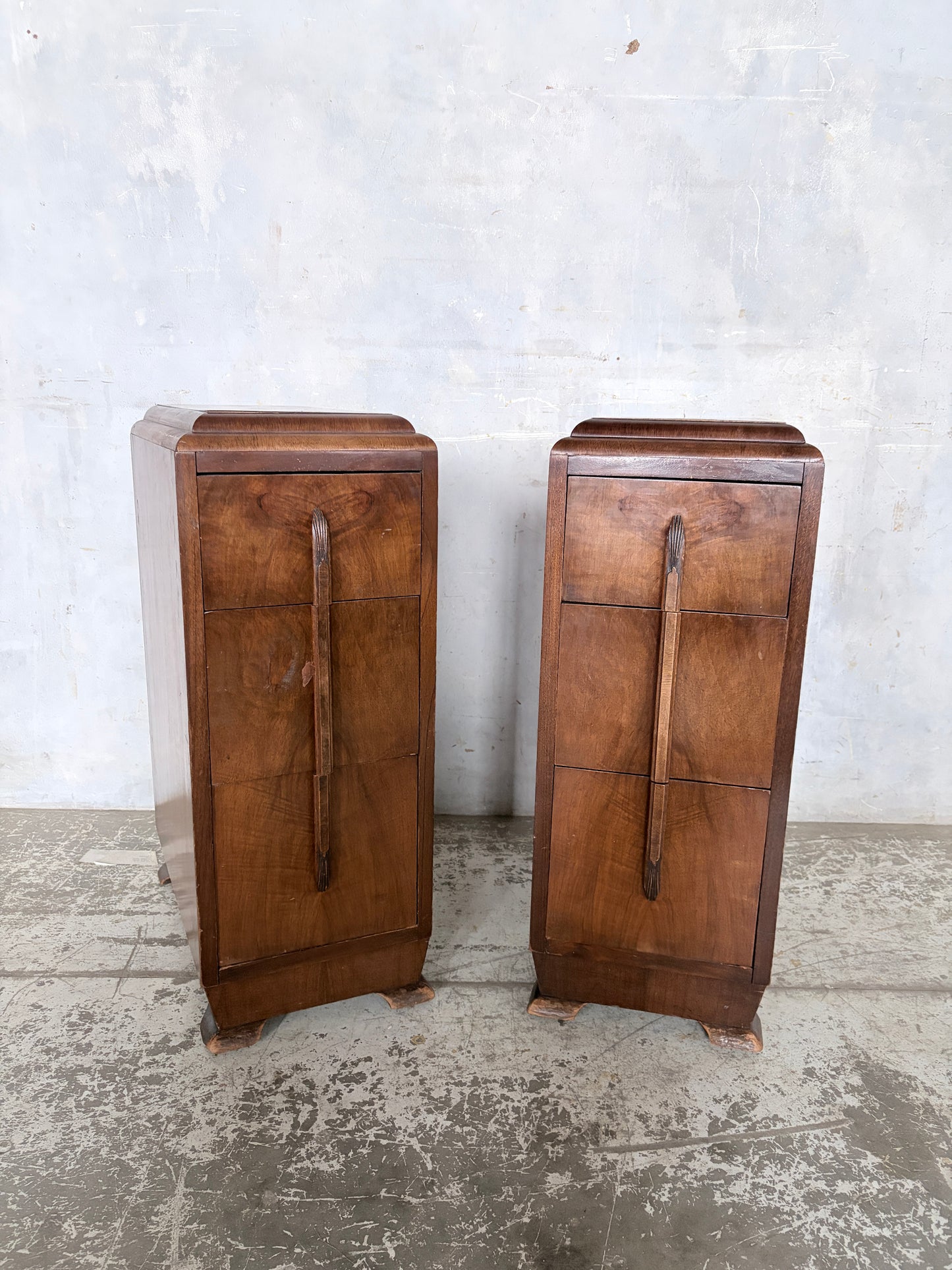 Pair of Art Deco Walnut Bedside Cabinets