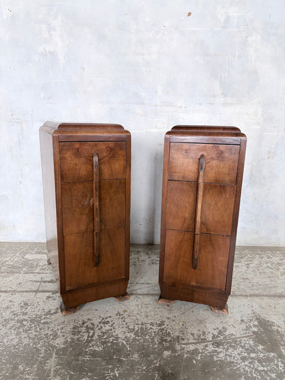 Pair of Art Deco Walnut Bedside Cabinets