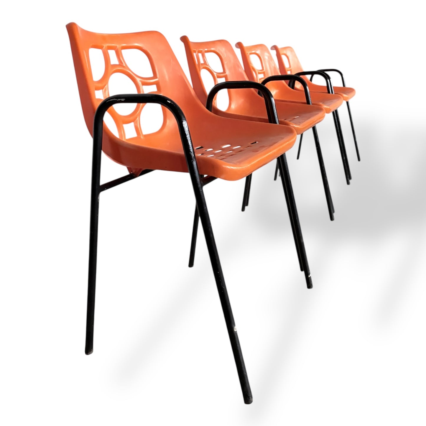 Set of 4 Mid Century Space Age Orange Chairs – 1970s