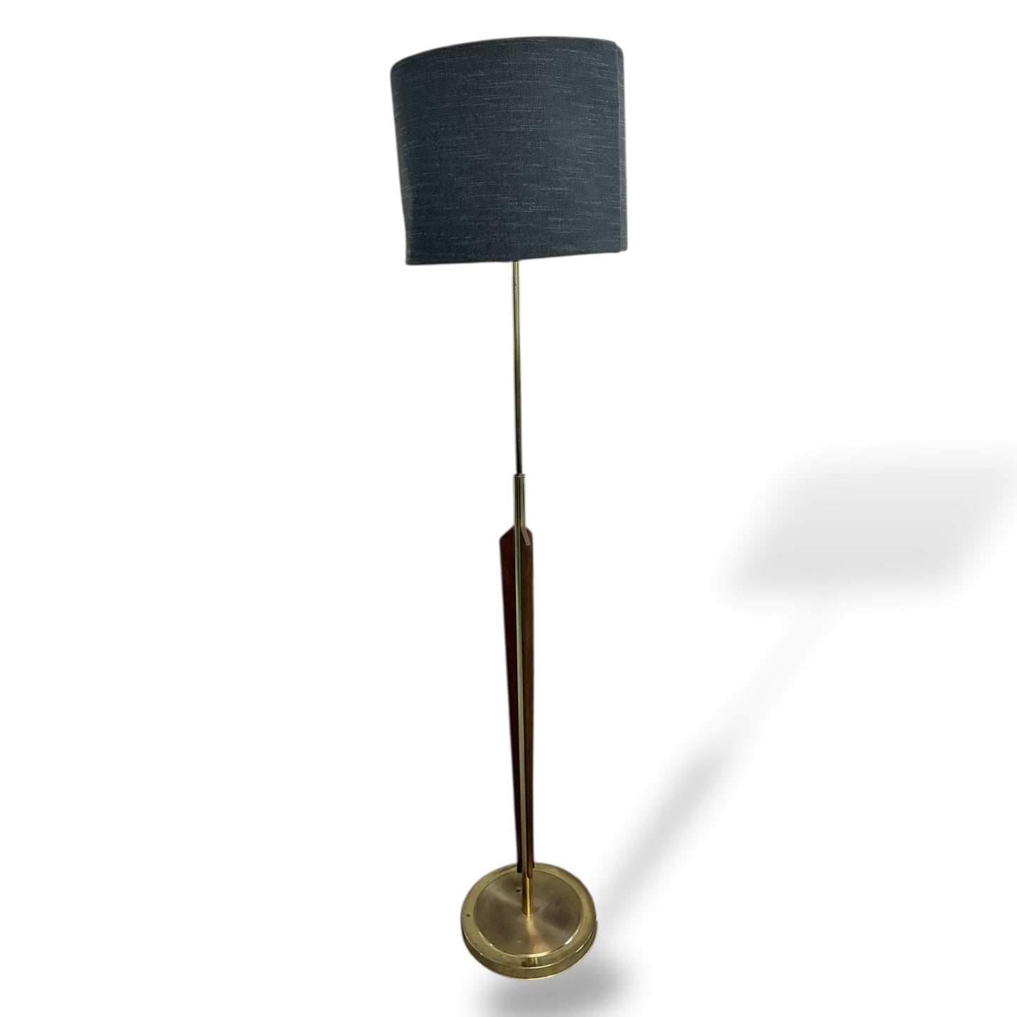 Mid Century Teak & Brass Standard Lamp with Handmade Shade — view 2