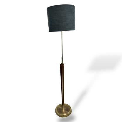 Mid Century Teak & Brass Standard Lamp with Handmade Shade — view 2
