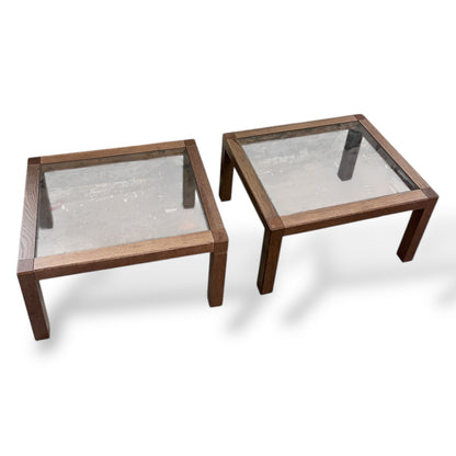 Mid-Century Italian Walnut & Smoked Glass Coffee Tables Pair
