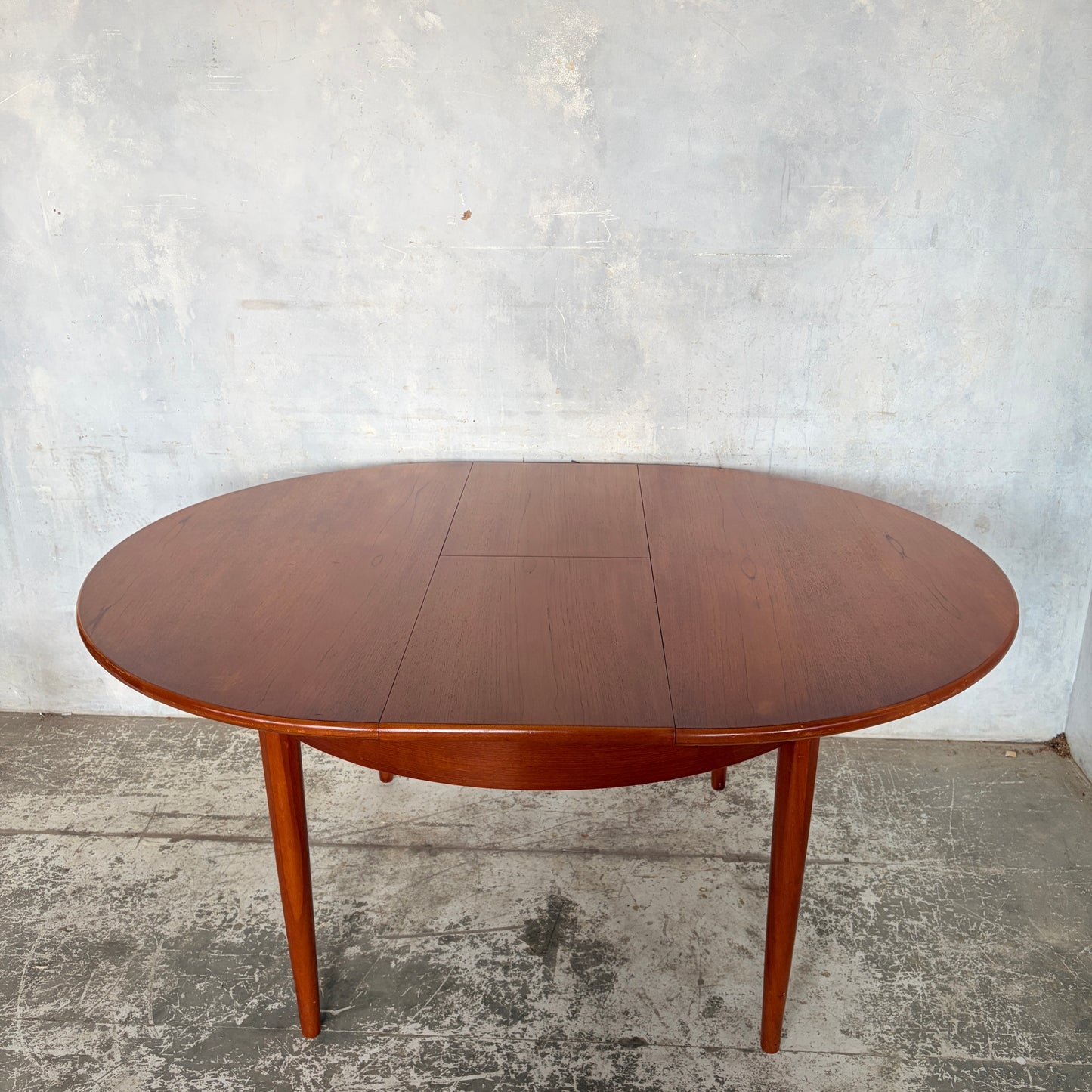 Mid Century Danish Teak Round Extending Dining Table