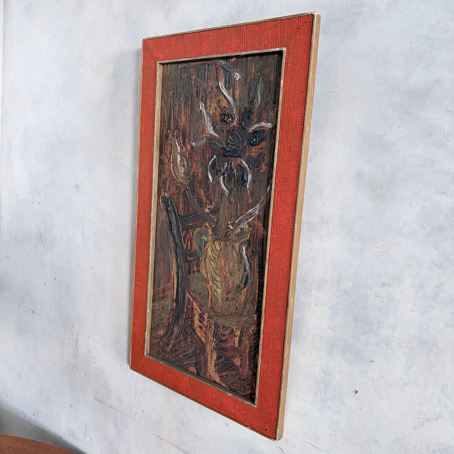 1966 Mid Century Brutalist Expressionist Oil Painting – Heavy Impasto Still Life – C. Bradshaw