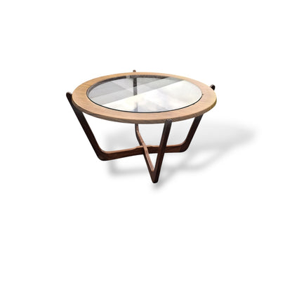 Vintage Round Teak & Formica Glass Coffee Table