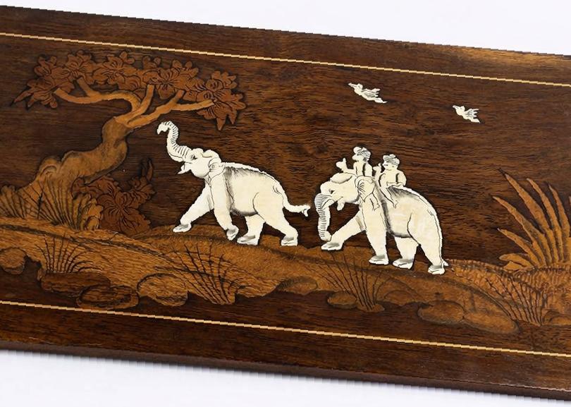 Vintage 1960s Indian Rosewood Inlaid Elephant Wall Panel