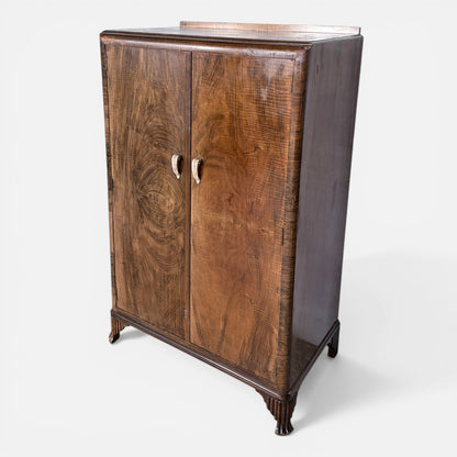 Art Deco Walnut Compact Wardrobe with Interior Shelving