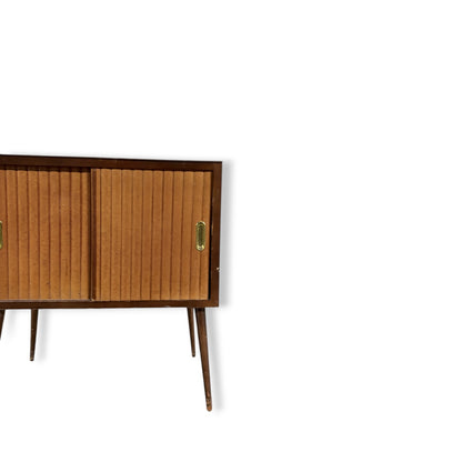 Mid-Century Record Cabinet – Vintage Media Cabinet with Tambour Door & Walnut Finish